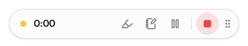 The floating meeting bar with the timer, Highlight, Note, Pause and the red Stop button