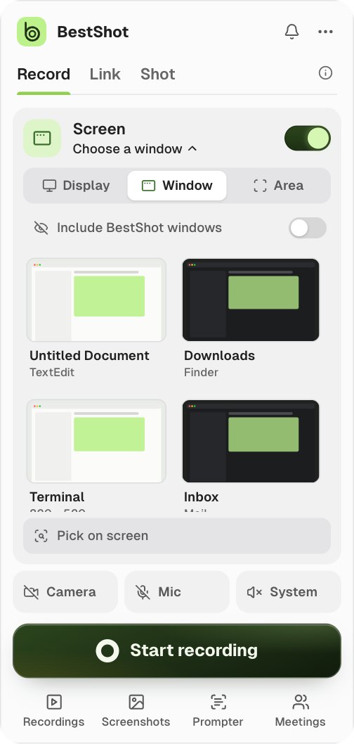 The Window choice showing thumbnails of open app windows